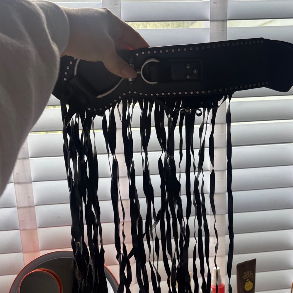 Cider Black Belt with Fringe and Studs